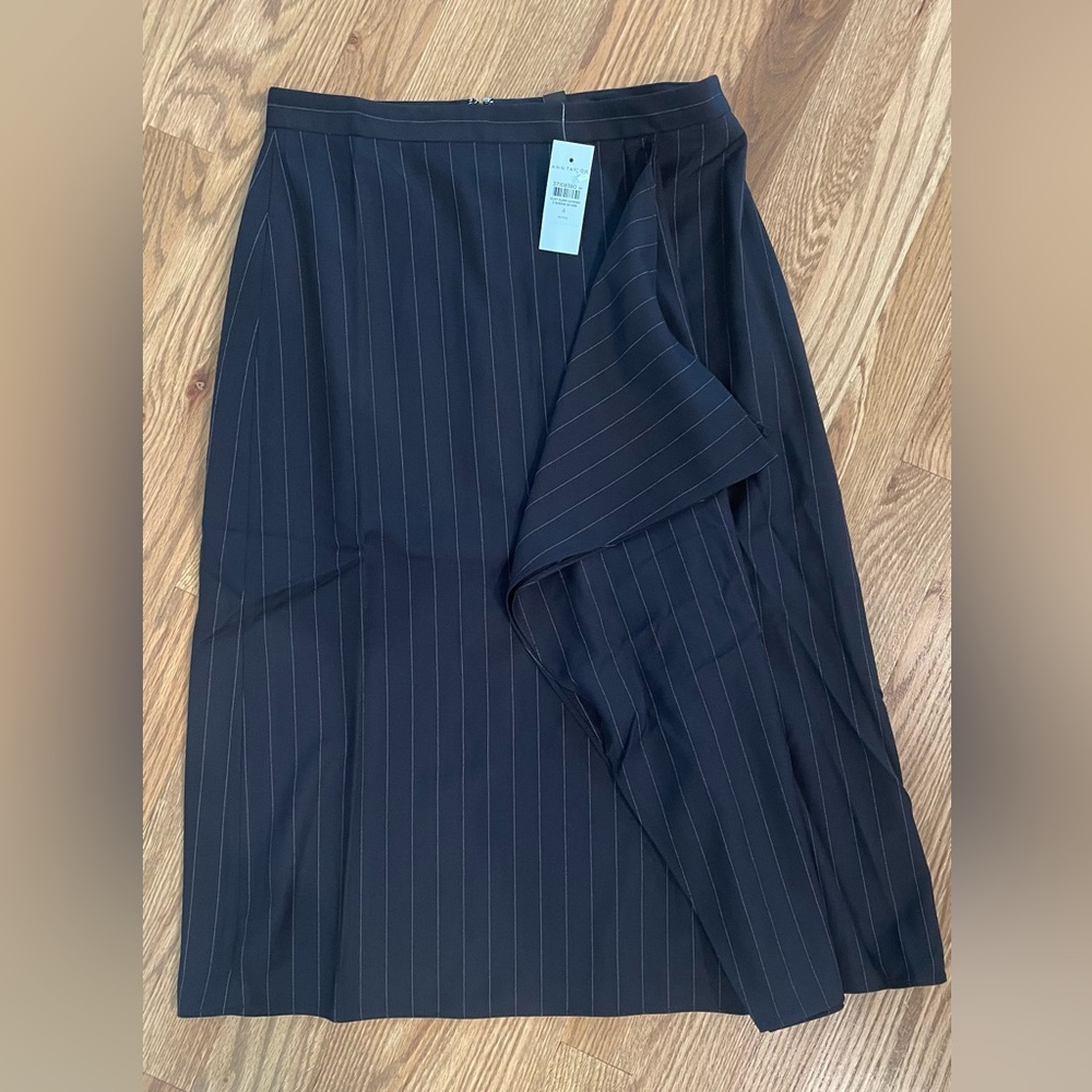 Ann Taylor Petite Pinstripe Cascade Midi Skirt - 4 Petite - Picture 5 of 7